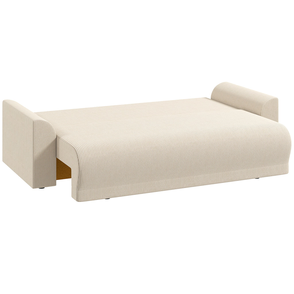 Schlafsofa 230 cm 3-Sitzer Sofa mit Schlaffunktion, Kissen, Stauraum, Cord-Optik für Wohnzimmer, Beige