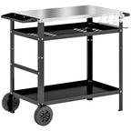 Grillwagen 3-Etagen Servierwagen mit Arbeitsfl?che Griffe H¨¹lle R?der, BBQ Grilltisch Edelstahl 100x52x80cm Schwarz