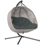 Hängesessel mit Gestell, Eiförmiger Hängeschaukel mit abnehmbarem waschbarem Kissen, Hängematte für 2 Personen, Schaukelsessel Indoor Outdoor, Sand+Schwarz
