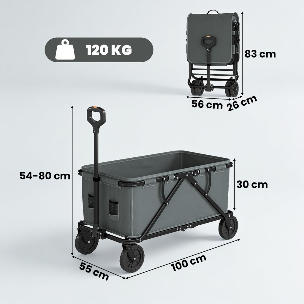 Gartenwagen 120 kg belastbar, klappbar Transportwagen mit herausnehmbare Plane 160 Liter Dunkelgrau