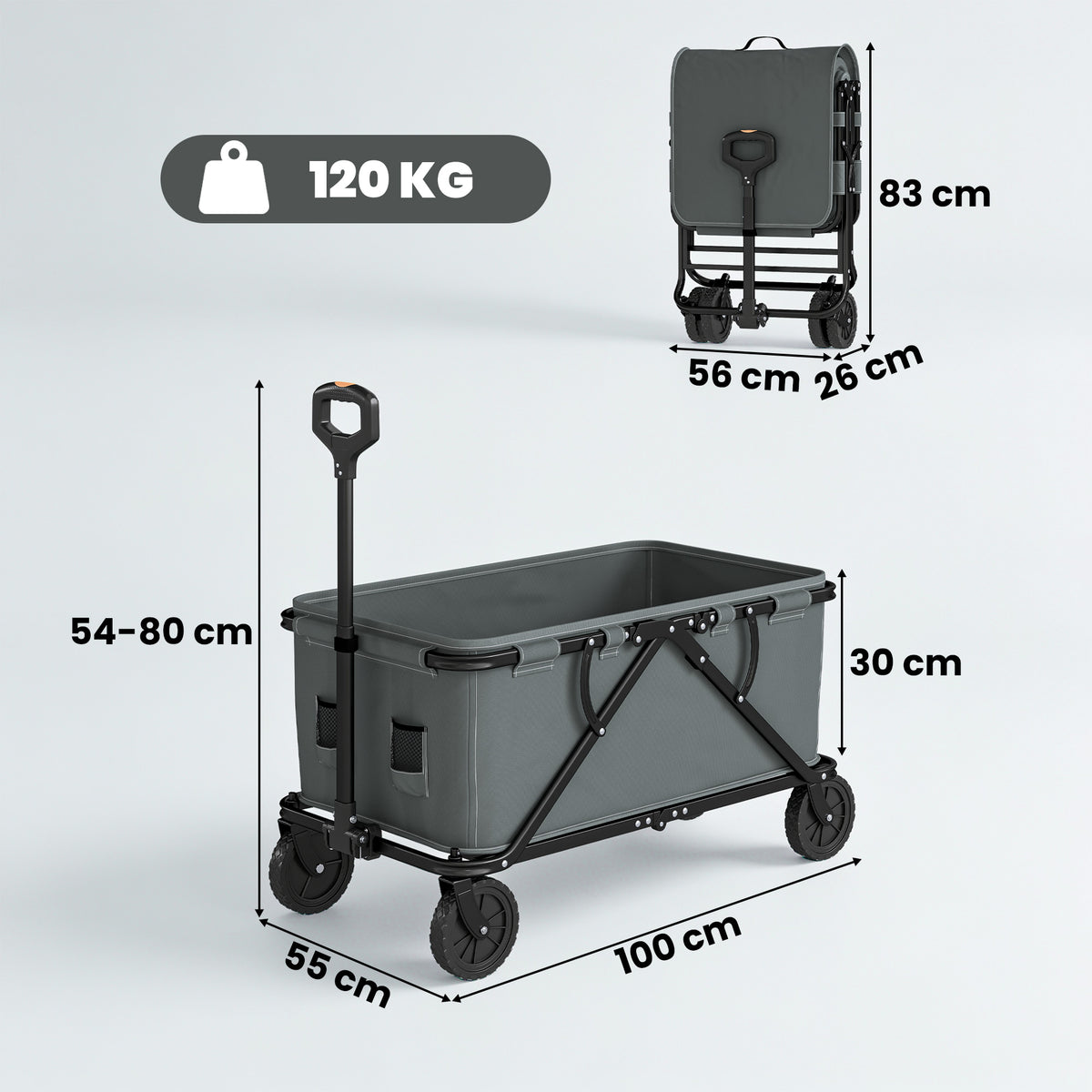 Gartenwagen 120 kg belastbar, klappbar Transportwagen mit herausnehmbare Plane 160 Liter Dunkelgrau