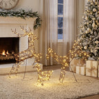 3-teiliges beleuchtetes Rentier-Set, Weihnachtsdeko für außen mit 200 warmweißen LEDs, 8 Modi, Tages-Timer
