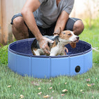  Dog Padding Pool, Foldable Dog Pool, Leakproof & Hard Plastic, Portable Pet Bathtub with Non-Slip Base & Drainage Hole, for Indoors, Outdoors, Garden, Patio, 80 x 20 cm, Blue