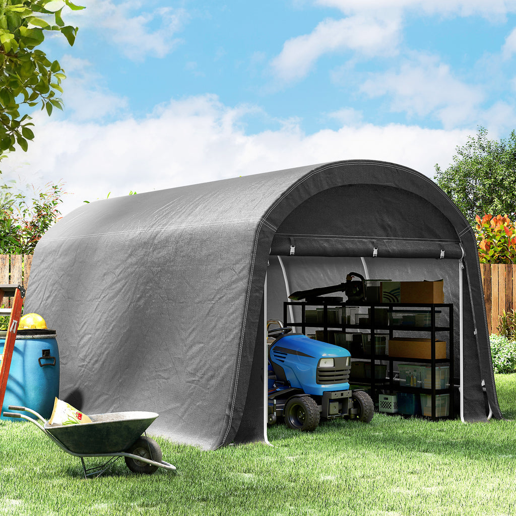 /Gartenschuppen mit Kunststoff-Plane, Werkzeugzelt, aufstellbare Garage, 300B x 450T x 230H cm, Dunkelgrau