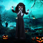 Horrorpuppe, Helloweendeko, gruselige Stimme & Musik, rote Augen, beweglich, 160 cm