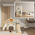 Kinder-Spielger¨¹st, 7-in-1 Rutsche, Indoor Spielplatz mit Stauraum und Krabbeltunnel, 186x153x111 cm, Cremewei?