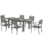 Gartenmöbel Set Sitzgruppe 7-teilig Ausziehbar Tisch mit 6 stapelbaren Stühlen Holzoptik Lamelldesign Aluminiumrahmen