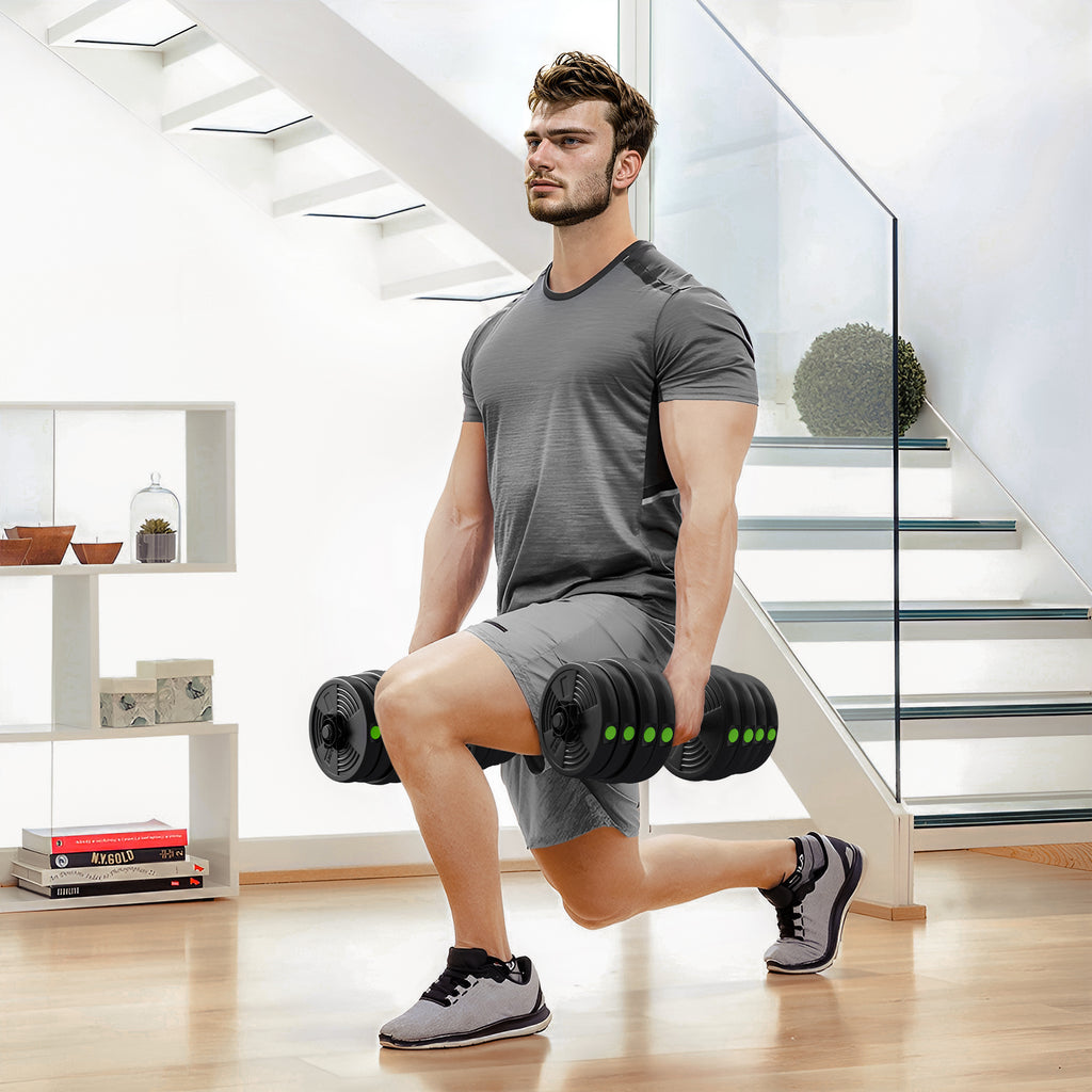 Adjustable Weight Barbell & Dumbbells Set Free Weights Strength Muscle Exercise Home Gym Training, Black and Green
