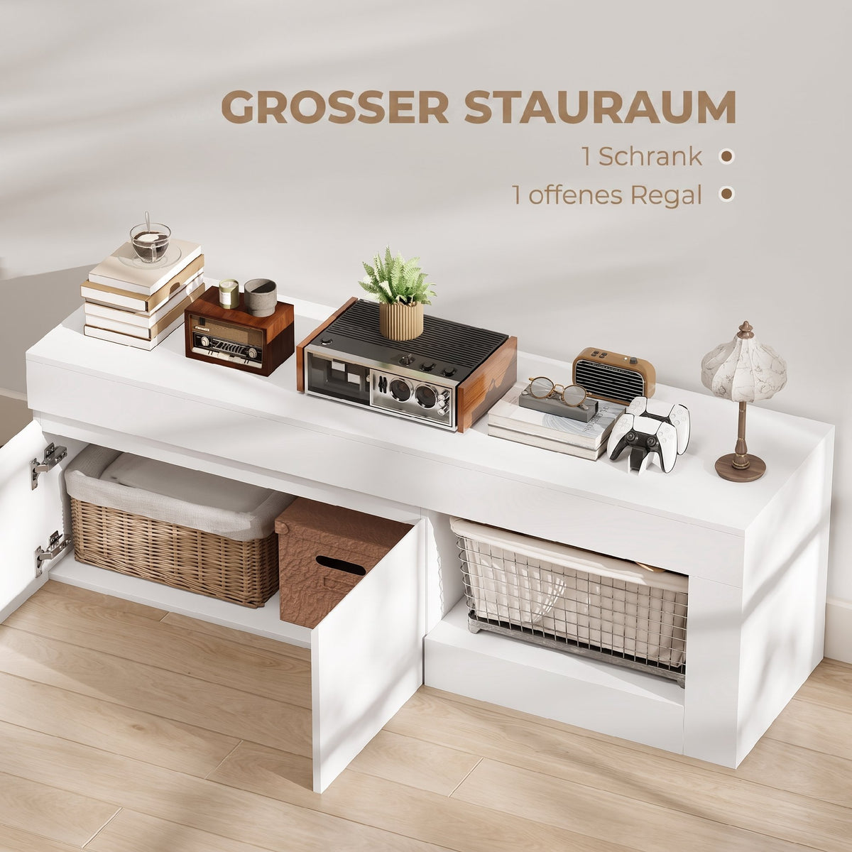 TV Schrank mit 2 Türen Soft-Close-Funktion Weiß 140 x 40 x 48 cm