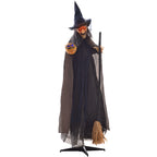 6'2" Witch with Broomstick Halloween Animatronic, with Glowing Eyes