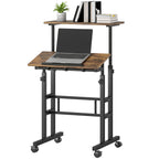 chreibtisch H?henverstellbar K¨¹chentisch mit Regal, Rollen, Computertisch Rustikal Braun 60 x 60 x 70,5-120 cm
