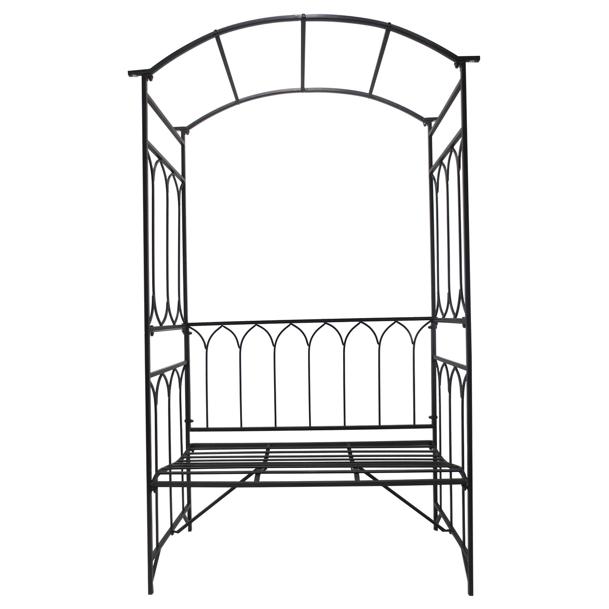 Garden Metal Frame Bench W/Arch for Various Climbing Plant, 115Lx50Wx203H cm-Black