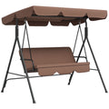 Three-Seat Garden Swing Chair, with Adjustable Canopy - Brown
