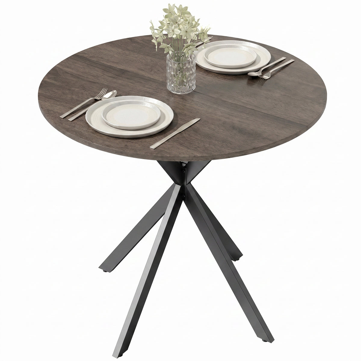 80cm Industrial Round Dining Table - Brown