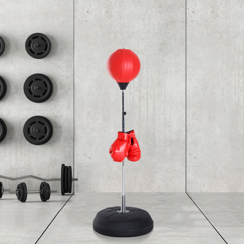 Box-Set mit Punchingball, höhenverstellbar, inkl. Boxhandschuhe, 126-144cm, Rot
