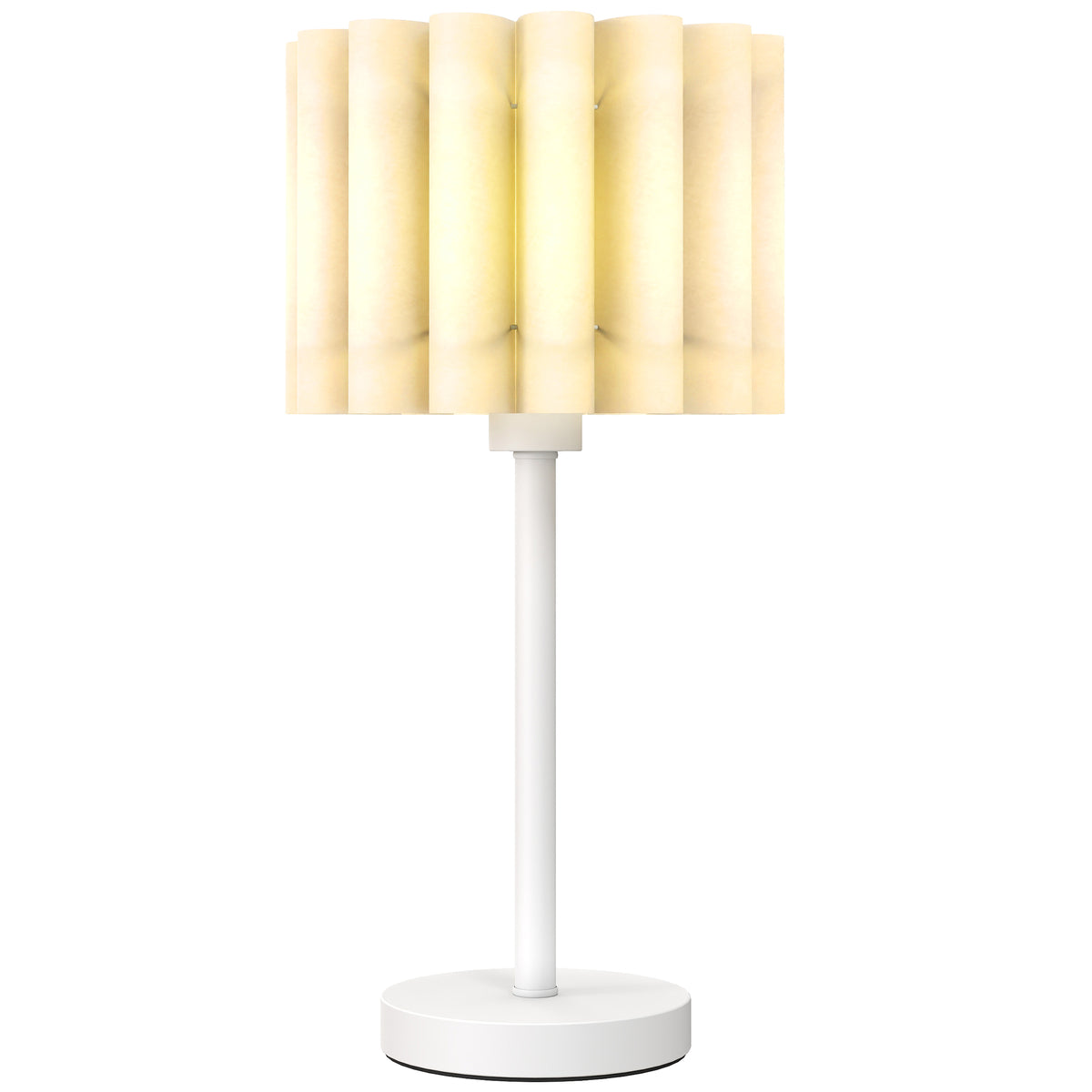 Tischlampe im Retro-Stil, Nachttischlampe, Kunststoff-Schirm, Knopfschalter, Weiß