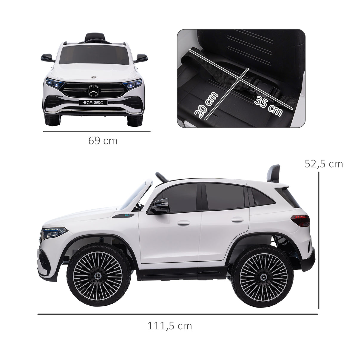 Elektro Kinderauto, lizenzierter Mercedes-Benz EQA, 3-8 km/h, Musik, Scheinwerfer, Hupe, Fernsteuerung, wei?