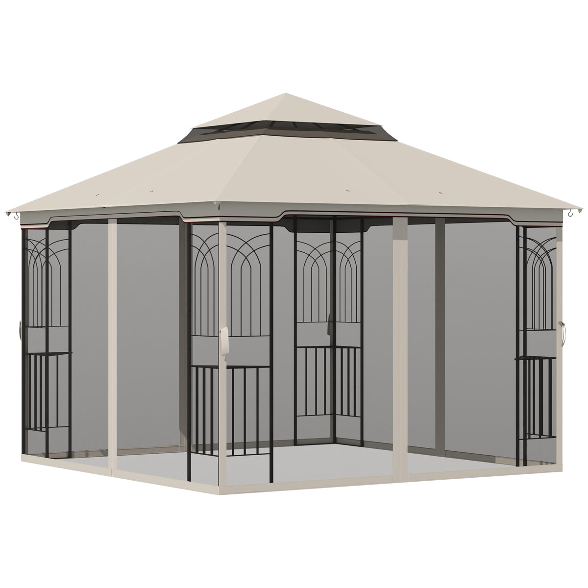 Gartenpavillon mit Doppeldach Pavillon Gartenzelt Festzelt Partyzelt mit 4 x Seitenwand Metall+Polyester Beige 2,99 x 2,99 x 2,74 m