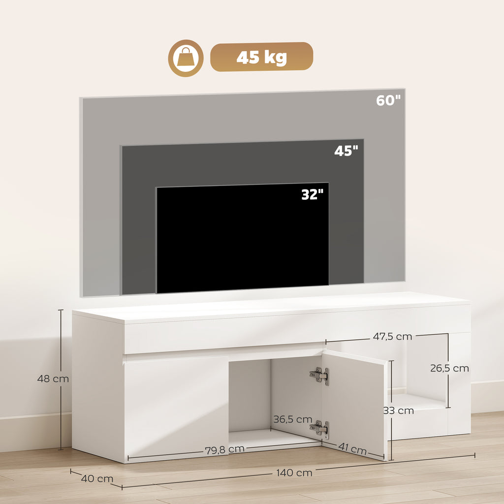 TV Schrank mit 2 Türen Soft-Close-Funktion Weiß 140 x 40 x 48 cm
