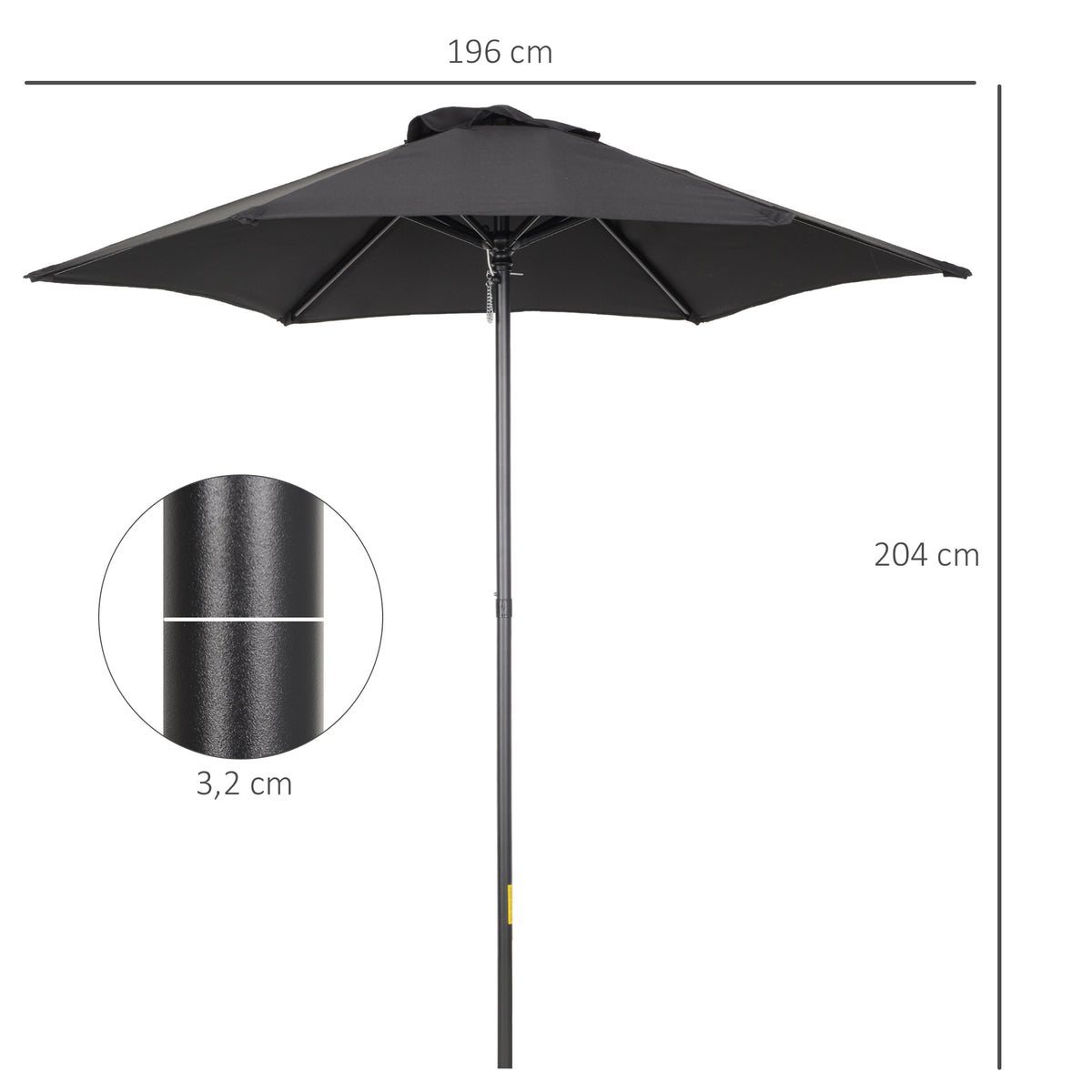 Sonnenschirm ?196 cm, sechseckig Balkonschirm f¨¹r Strand Balkon Garten, Schwarz