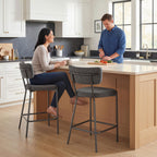 Barhocker im 2er-Set, Polster-Barstühle mit geschwungener Rückenlehne, für Kücheninsel, Frühstücksbereich, Grau