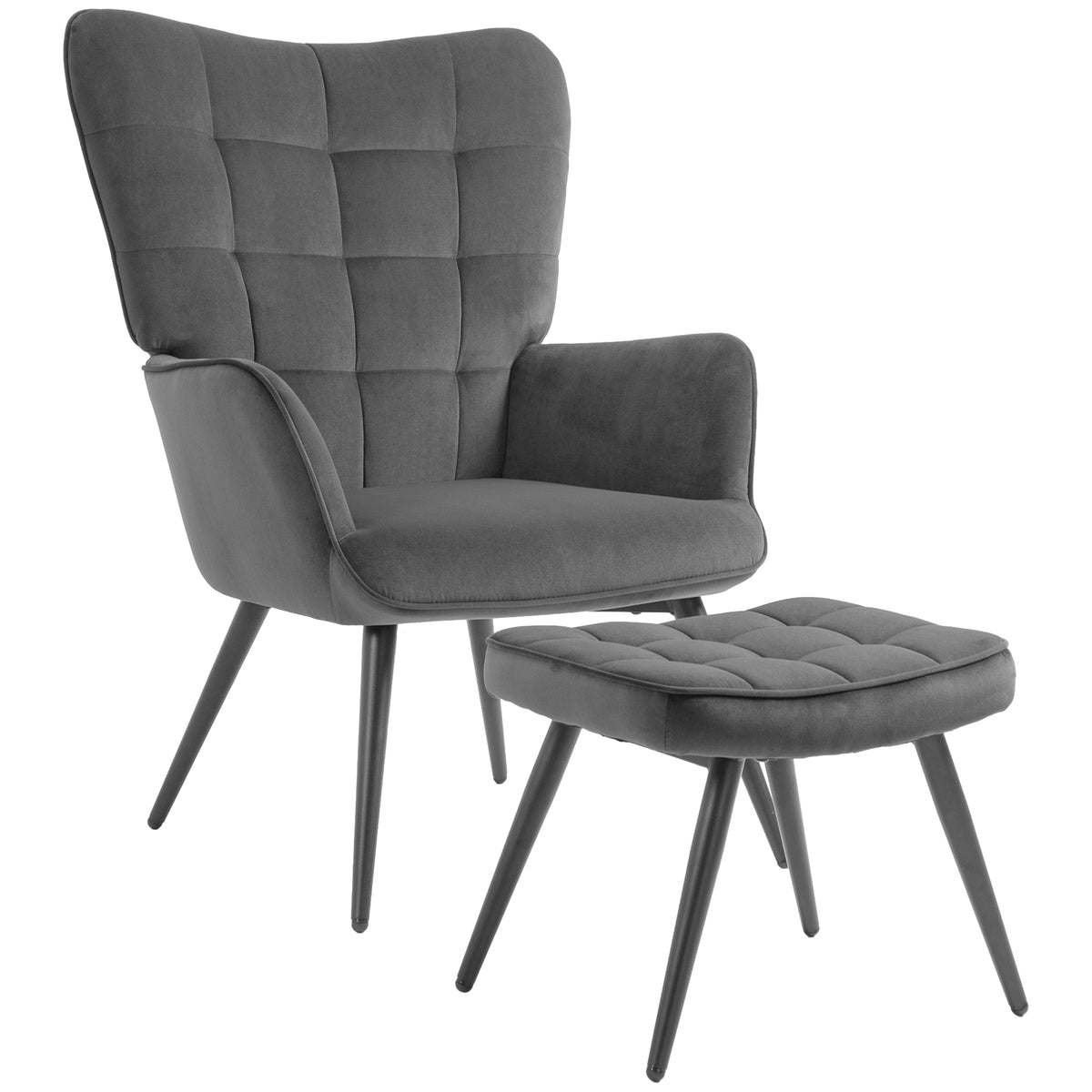 Relaxsessel mit Ottomane Sessel mit Fußhocker, 2-teiliges Set, Grau