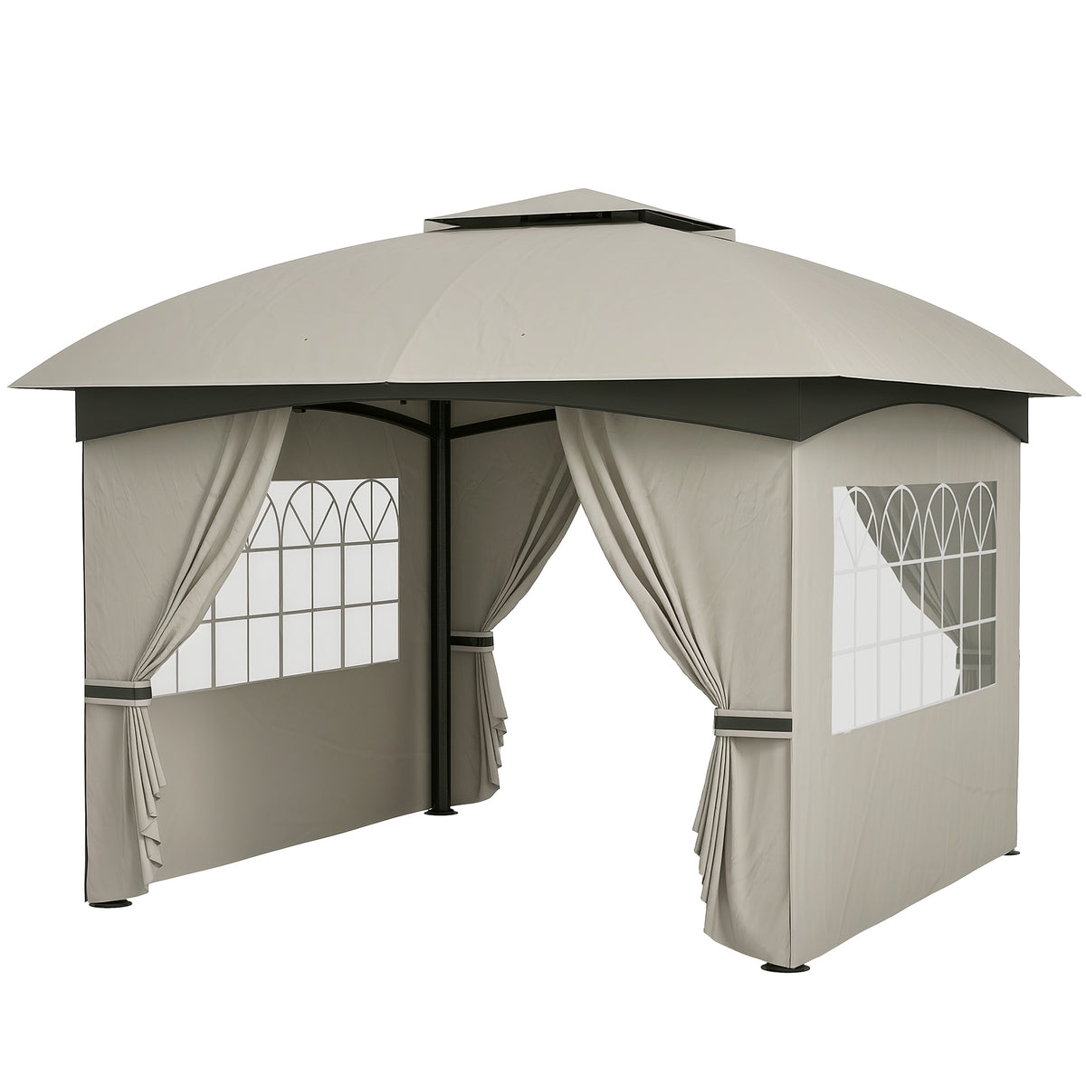3,4 x 3,4 m Gartenpavillon, Bierzelt mit Lüftungsdach, Bogenfenstern, Stahlgestell, Hellgrau