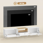 200 cm TV-Kommode für Fernseher bis zu 90 Zoll, 2 Klappenfächer, offenes Fach, Schublade, 8 Beine, Spanplatte, Weiß