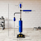 Boxstand, zwei Speedballs, drehbare Boxstange, Kickpolster, höhenverstellbar, Stahl, 107 x 36 x 140-205 cm, Blau