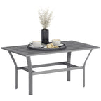 Metal Garden Coffee Table, Rectangular Outdoor Side Table with Slatted Tabletop, Foot Pads for Outside, Garden, Balcony, Porch, 91.5 x 55 x 45cm, Dark Grey