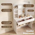Schminktisch mit Spiegelschrank, LED-Beleuchtung, 2 Schubladen, Weiß