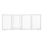 Freestanding Pet Gate 4 Panels Wooden Dog Safety Fence Foldable with Support Feet for Doorway Stairs 91cm Tall White