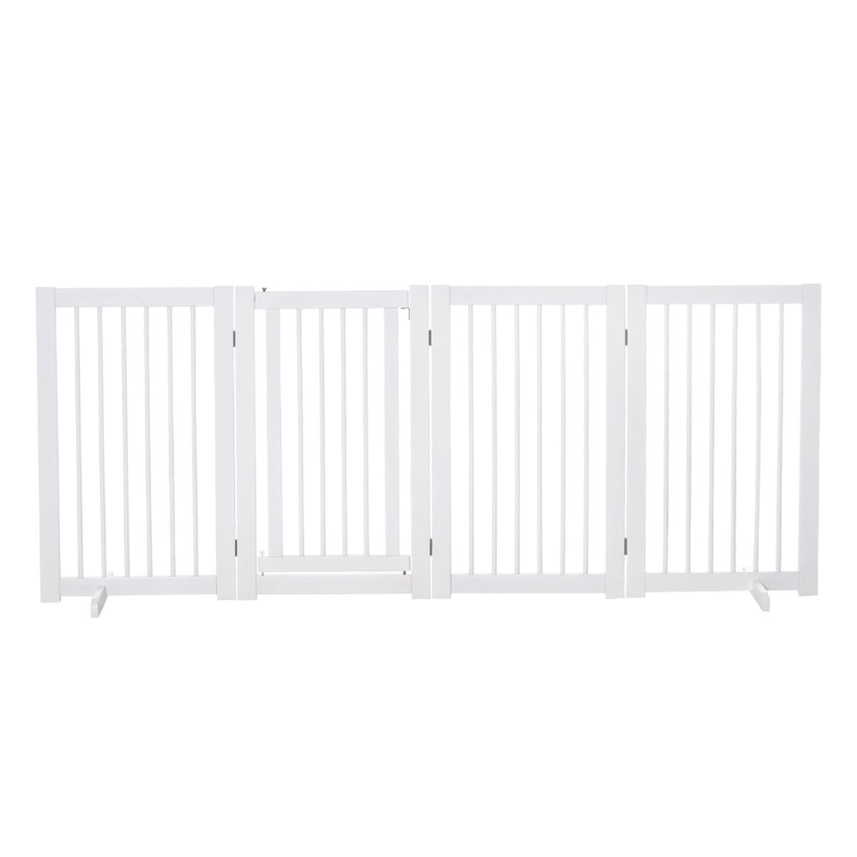 Freestanding Pet Gate 4 Panels Wooden Dog Safety Fence Foldable with Support Feet for Doorway Stairs 91cm Tall White