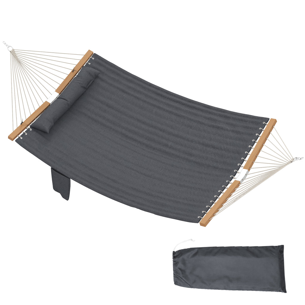 Double Hammock 2 Person Swing Bed with Spreader Bars, Pillows, Pad, 200 x 140cm, Grey