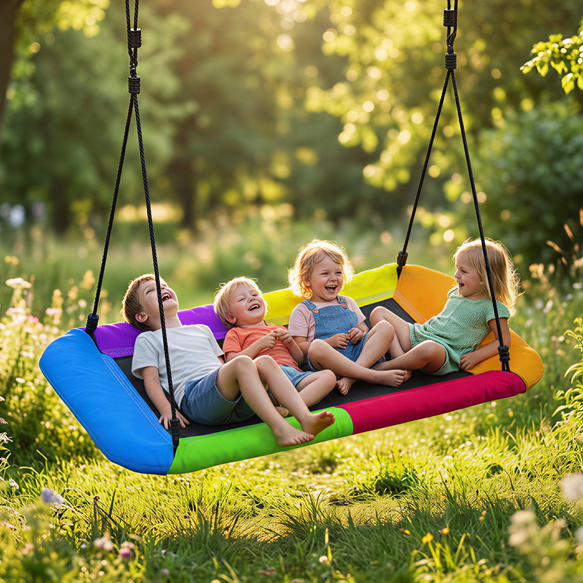 Nestschaukel Höhenverstellbar Hängeschaukel bis zu 300kg mit verstellbarer Seile für 3-8 Jahre 148x77x180 cm Mehrfarbig