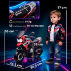 Elektro-Motorrad f¨¹r Kinder von 18-36 Monaten, Aufsitz-Fahrzeug, Hilfsr?der, Lichter, Musik, Kunststoff, Stahl, Rot