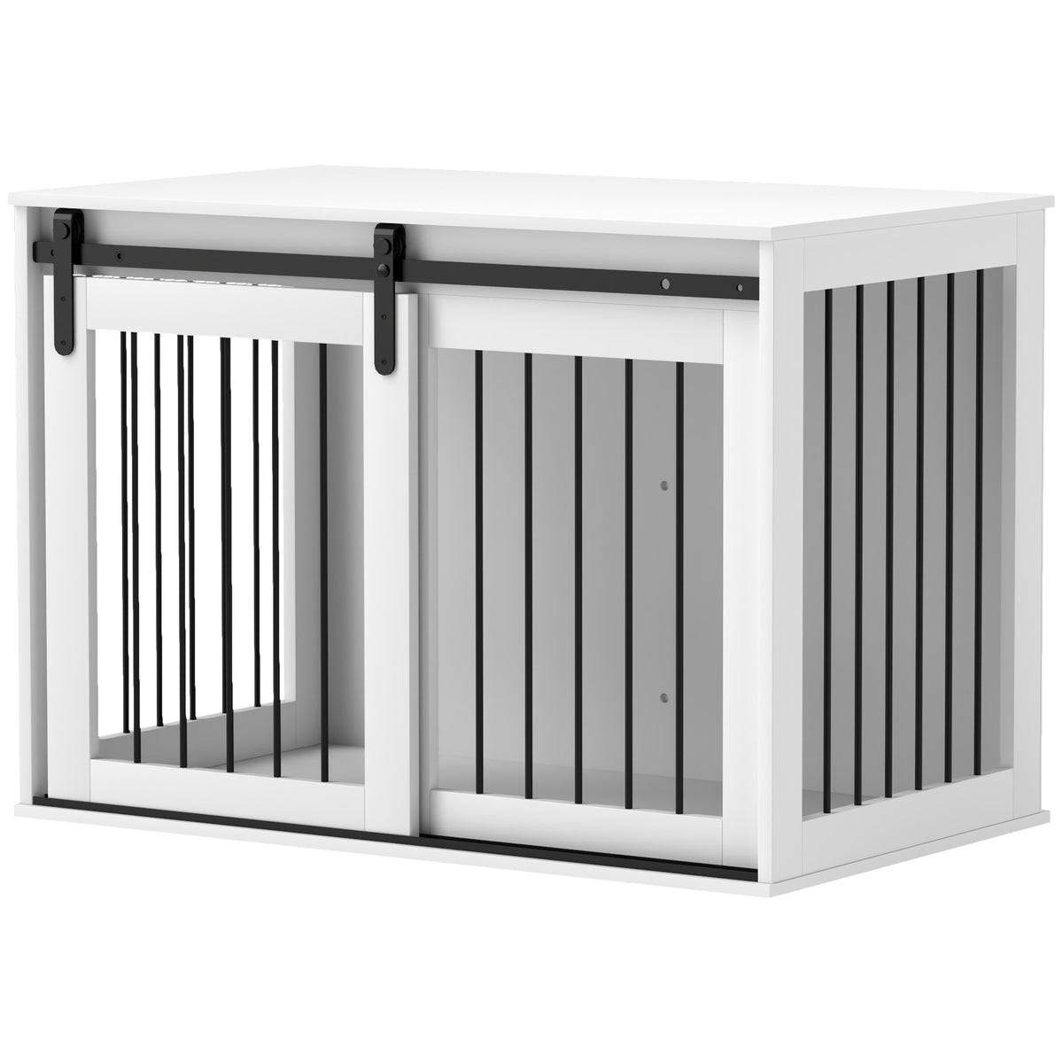 Hundebox mit Schiebetür, Belüftung, Spanplatte und Stahl, 98 x 58 x 61 cm, Walnuss