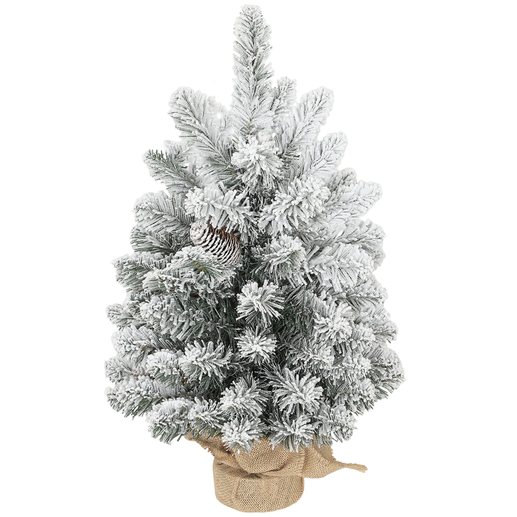 Mini Künstlicher Weihnachtsbaum 60 cm Tannenbaum künstlich mit Schnee, 72 Spitzen 6 Tannenzapfen Zementbasis