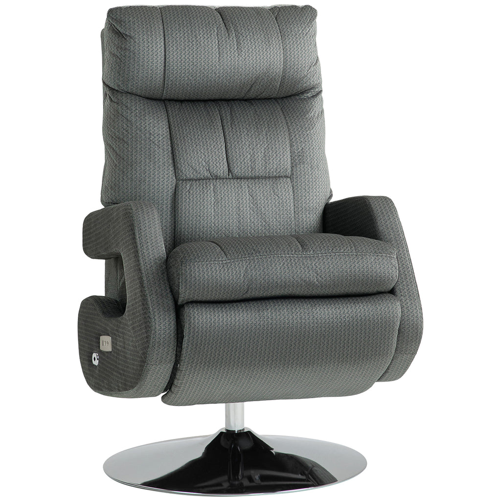 Recliner-Sessel, Elektrischer Polstersessel mit USB-Anschluss und Fu?st¨¹tze, Samtoptik, drehbar, verstellbar, Grau