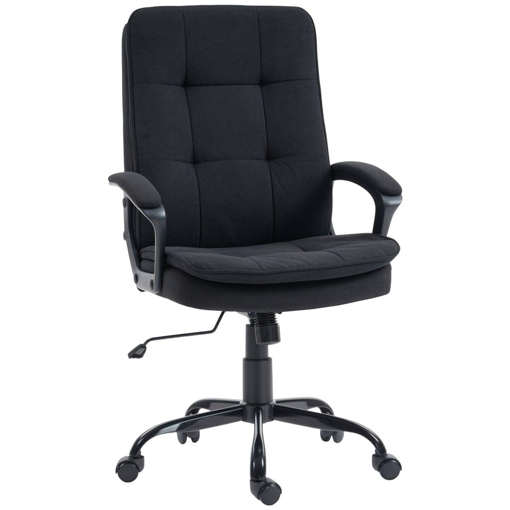 Chefsessel mit doppellagiger Polsterung, Bürostuhl aus Stoff, höhenverstellbar, mit Armlehnen, Schwarz
