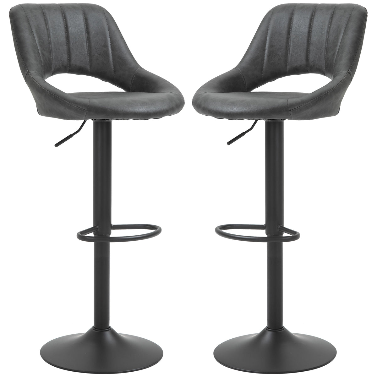 Barhocker 2er-Set, Lederoptik, drehbar, höhenverstellbar, Fußstütze, Metallrahmen, 47 x 52 x 87-109 cm, Grau