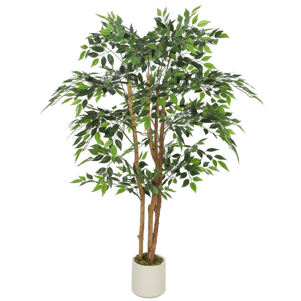 150cm Artificial Ficus Tree, Fake Potted Tree with Solid Wood Trunk and Pot for Indoor, Green