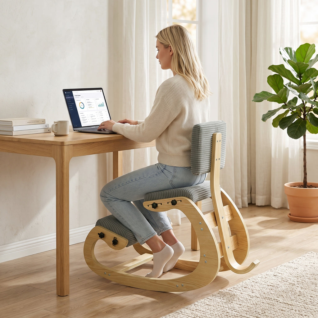 Ergonomischer Kniestuhl mit Rückenlehne, Cord-Optik, Grau