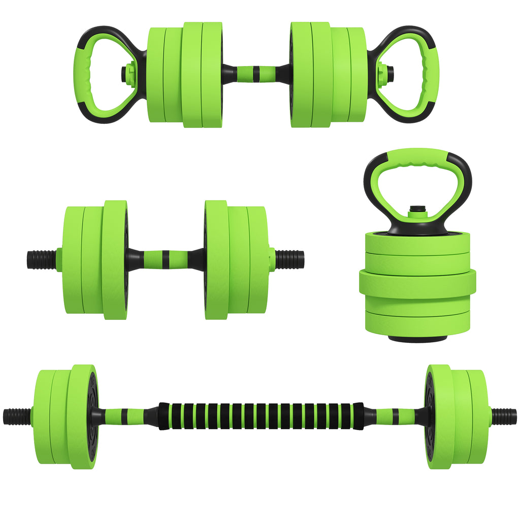 20kg 6-In-One Adjustable Weight Dumbbells Set, Barbell, Kettlebell, Push Up Stand - Green