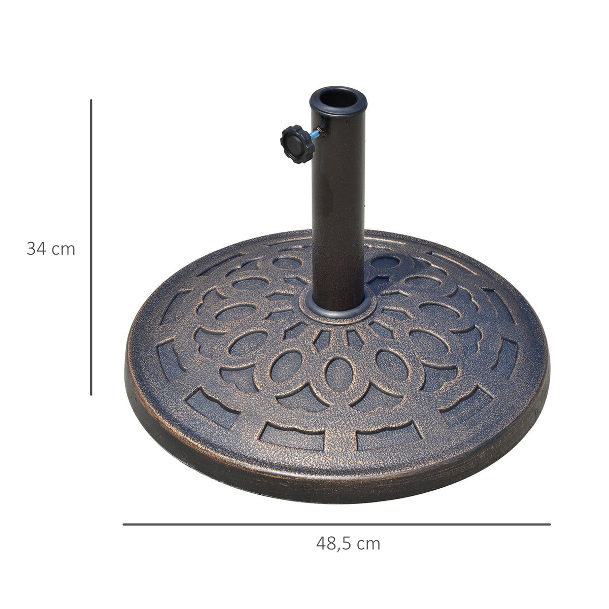 14 kg Round Garden Parasol Base Holder Decorative Resin Umbrella Stand with Adjustable Coupler for Outdoor Patio Market, Bronze Tone
