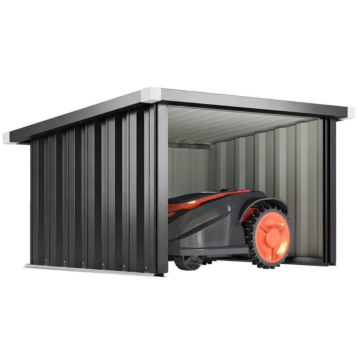 Mähroboter Garage Stahl 108 x 86 x 62,5 cm Rasenroboter Garage mit Pultdach Schutzkante Verzinkte Stahl