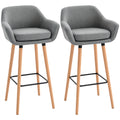 Set of 2 Bar Stools Modern Upholstered Seat Bar Chairs w/ Metal Frame, Solid Wood Legs Living Room Dining Room Fabric Furniture - Grey