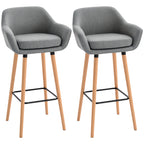 Set of 2 Bar Stools Modern Upholstered Seat Bar Chairs w/ Metal Frame, Solid Wood Legs Living Room Dining Room Fabric Furniture - Grey