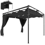 Pergola Pavillon 3x3m Wasserabweisend Sonnenschutz mit verstellbares Schiebedach Vorhängen, freistehend