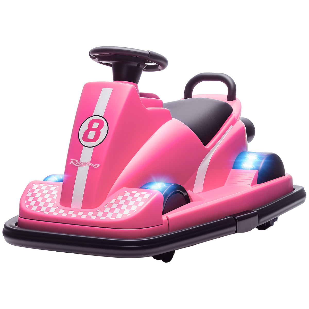 Autoscooter für Kinder, um 360 Grad drehbar, Lenkrad, LED-Lichter, Musikfunktion, 3-8 Jahre, Rosa